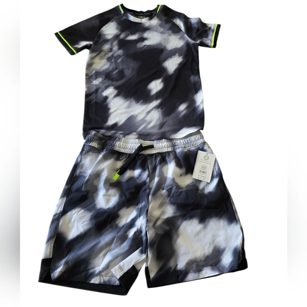 Athletic Works Boys Acive Set Top & Short Black White Size Top L & Short L Husky